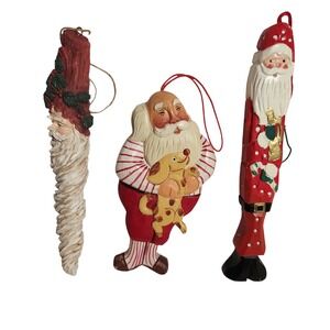 Lot of 3 Vintage Hand Painted Santa Claus Christmas Ornaments Unique RusticStyle